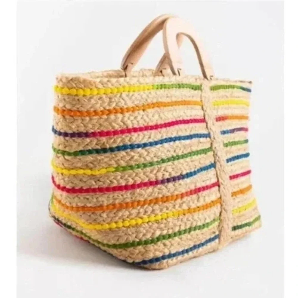 Antik Kraft Tote Purse‎ Women Large Rainbow Boho Beach Hippie Woven Jute